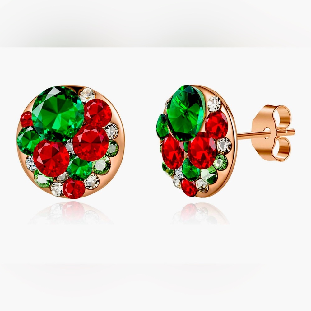 Rare Dillards $300 14KT Gold dipRuby Emerald crystal Christmas Stud earrings